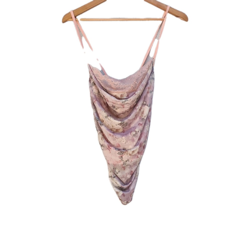 Shein Mod Rose Floral Lace Mesh Ruched Sleeveless Crop Top Womens Small NWT